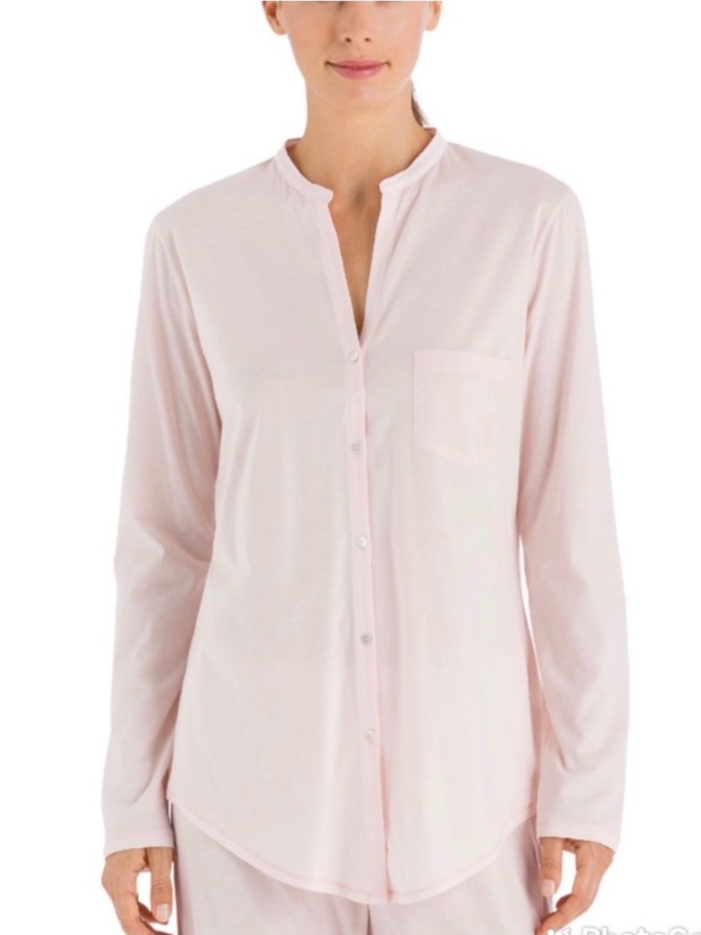 HANRO Cotton Deluxe Button Front Pajama Sleep Shirt Pink XL US 18 loungewear